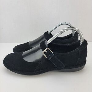 Lands End Womens Size 7 Black Suede Mary Jane Shearling Insole Comfort Flats
